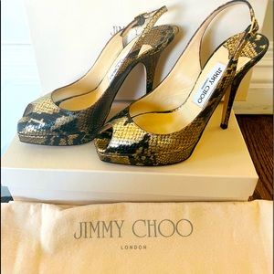 Jimmy Choo Faux snake skin Metallic slingback size 7